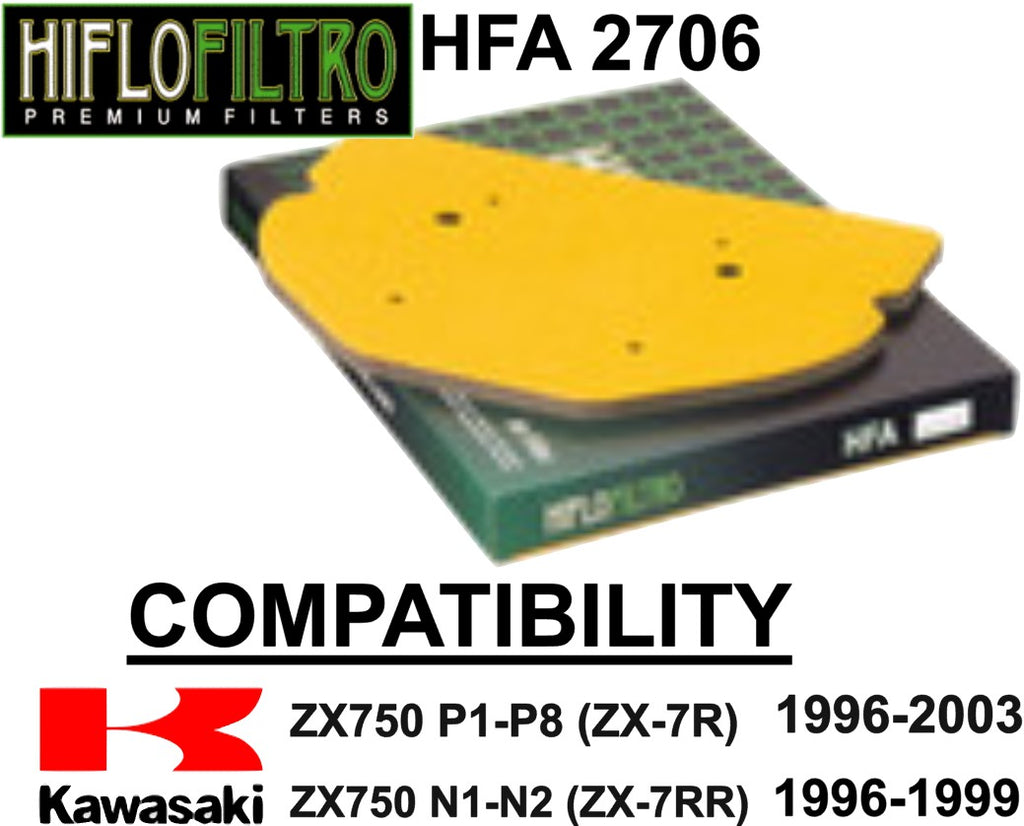 HIFLOFILTRO Air Filter HFA2706: Kawasaki ZX750 N1-N2 (ZX-7RR) 1996-1999 & ZX750 P1-P8 (ZX-7R) 1996-2003